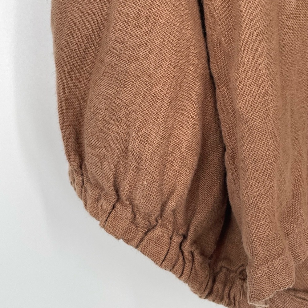 First Rite Women's Brown Linen Tie‎ Front V-neck Cropped Blouse Top Size Small - Picture 5 of 11